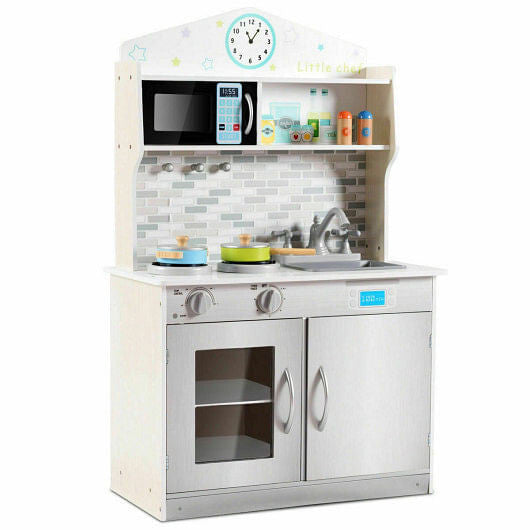 Kids Wooden Pretend Cooking Playset Cookware Play Set Kitchen Toys Toddler Gift-Pink