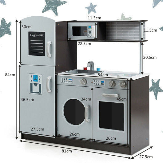 Kids pretend play kitchen set in eco-friendly wood with refrigerator, stove, and realistic sound effects — view 4