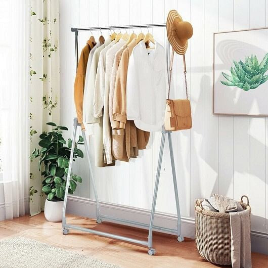 Extendable Foldable Heavy Duty Clothing Coat Rack Stand with Hanging Rod