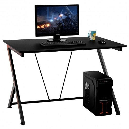 Modern ergonomic computer desk featuring a compact steel frame and curved wooden desktop — view 4