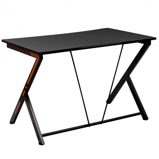 Modern ergonomic computer desk featuring a compact steel frame and curved wooden desktop — view 5