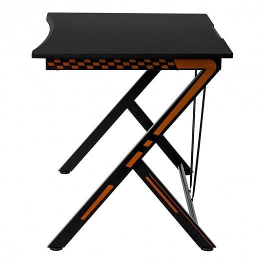 Modern ergonomic computer desk featuring a compact steel frame and curved wooden desktop — view 3