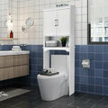 Over toilet bathroom storage organizer cabinet with adjustable interior shelf and open display compartment