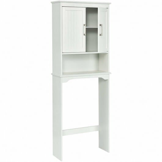 Over toilet bathroom storage organizer cabinet with adjustable interior shelf and open display compartment — view 5