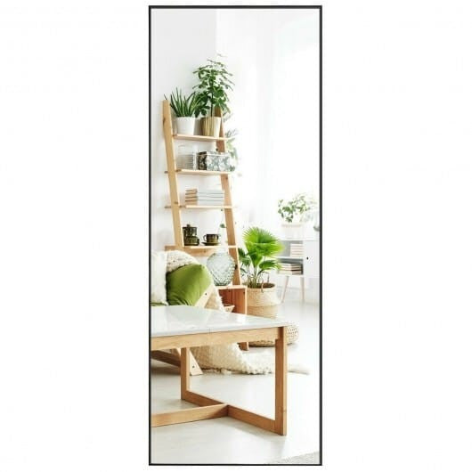59-inch full length golden mirror with aluminum frame leaning against a modern bedroom wall — view 5