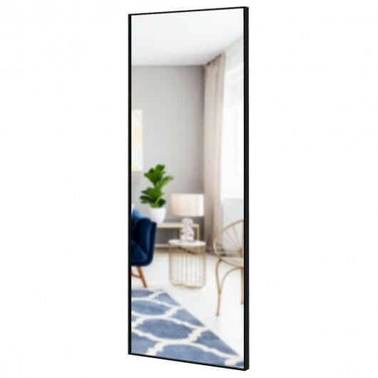 59-inch full length golden mirror with aluminum frame leaning against a modern bedroom wall — view 12