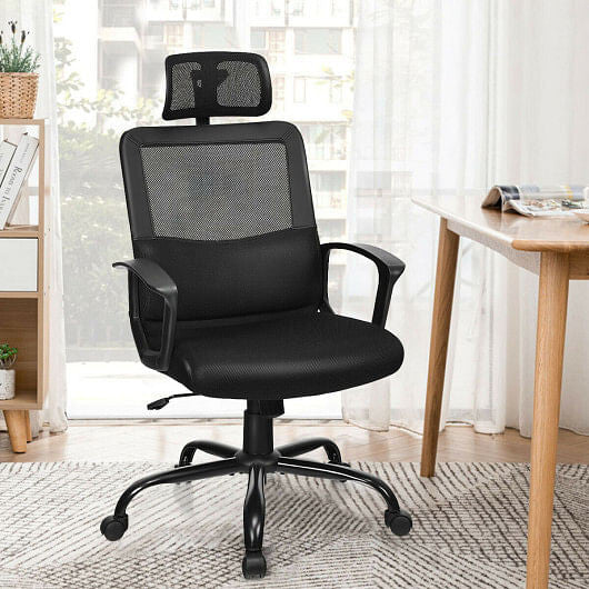High back mesh ergonomic office chair in black with adjustable headrest and smooth swivel casters — view 4
