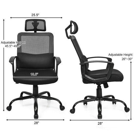 High back mesh ergonomic office chair in black with adjustable headrest and smooth swivel casters — view 5