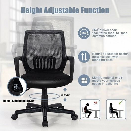 Black mid-back mesh executive office chair with adjustable height and ergonomic lumbar support. — view 4