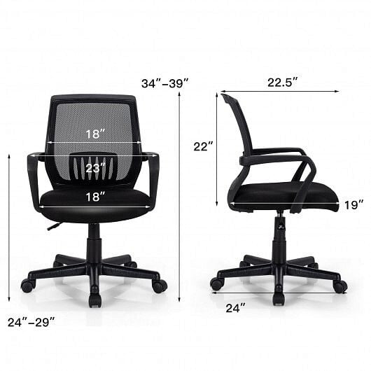 Black mid-back mesh executive office chair with adjustable height and ergonomic lumbar support. — view 5