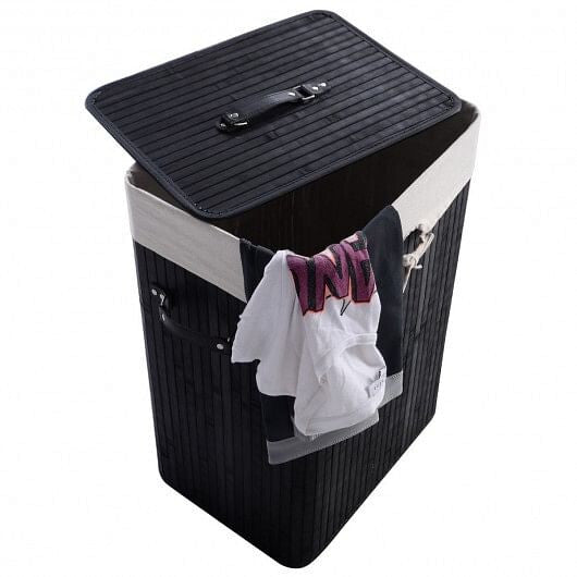 Natural bamboo laundry hamper with robust lid, PU handles, and detachable cotton inner pocket. — view 3