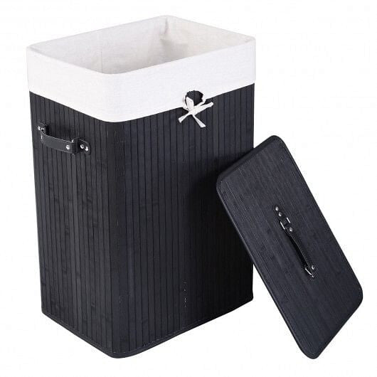 Natural bamboo laundry hamper with robust lid, PU handles, and detachable cotton inner pocket. — view 5