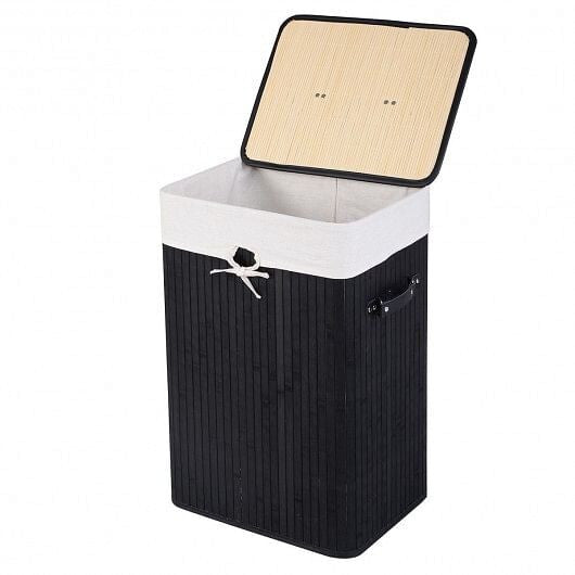 Natural bamboo laundry hamper with robust lid, PU handles, and detachable cotton inner pocket. — view 6