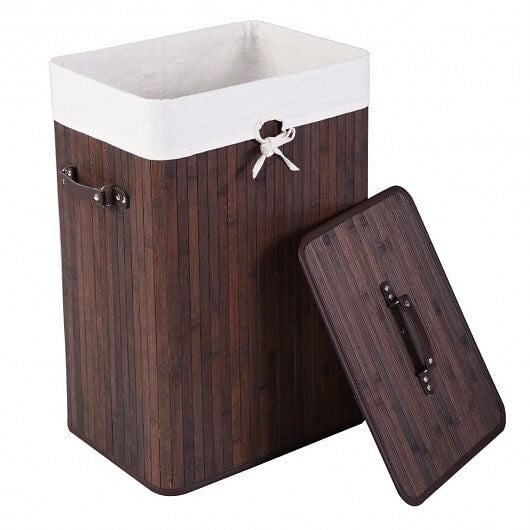 Natural bamboo laundry hamper with robust lid, PU handles, and detachable cotton inner pocket. — view 2