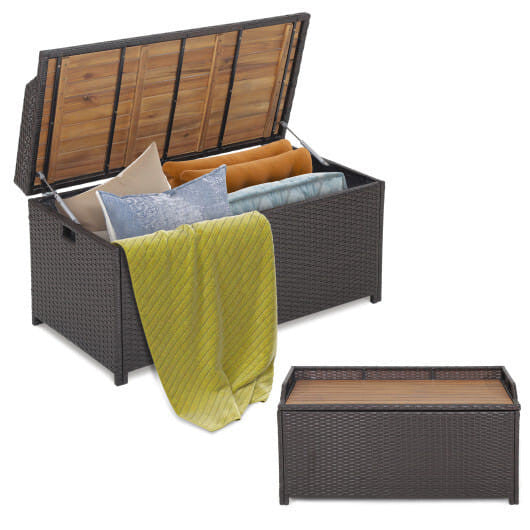 45 gallon outdoor storage bench with acacia wood lid and PU coated zippered liner — view 3