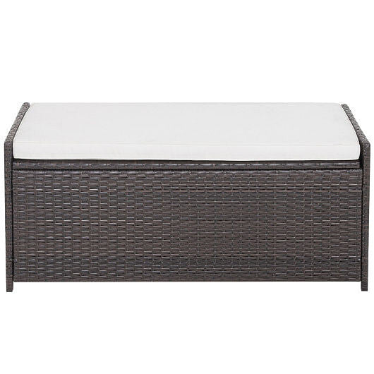 Woven mix brown PE rattan patio storage bench with seat cushion and zippered liner — view 5