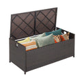 Woven mix brown PE rattan patio storage bench with seat cushion and zippered liner