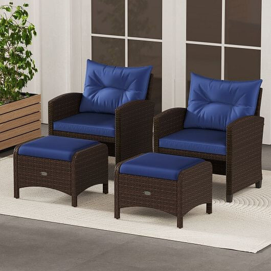 Two beige outdoor patio PE wicker ottomans with removable high-density sponge seat cushions — view 6