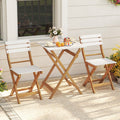 Acacia wood folding patio bistro set with two curved chairs and a square outdoor table