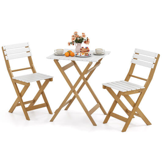 Acacia wood folding patio bistro set with two curved chairs and a square outdoor table — view 3