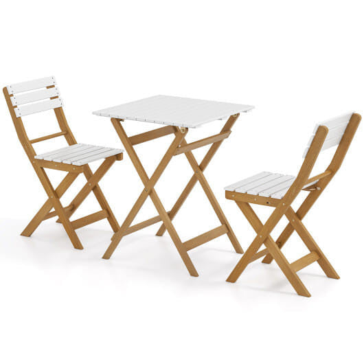 Acacia wood folding patio bistro set with two curved chairs and a square outdoor table — view 5