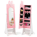 Pink rabbit theme kids jewelry armoire cabinet with adjustable full-length freestanding floor mirror