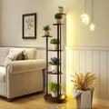 6-tier Plant Stand with RGB Light and Wheels 57inch Tall Indoor Display Shelf Flowerpot Holder-Rust