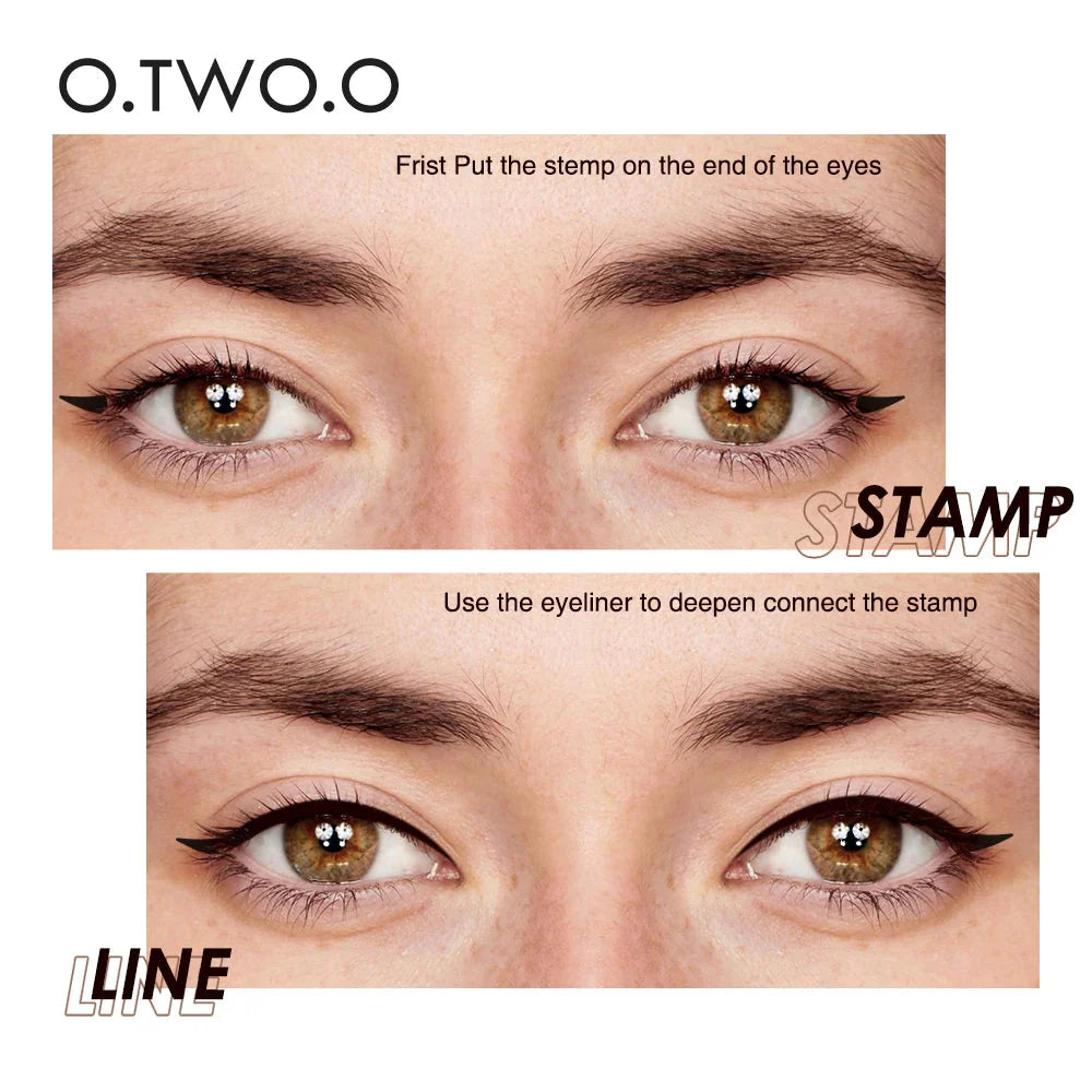 Black double-ended liquid eyeliner stamp pen with precision tip and wing stamp applicator — view 2