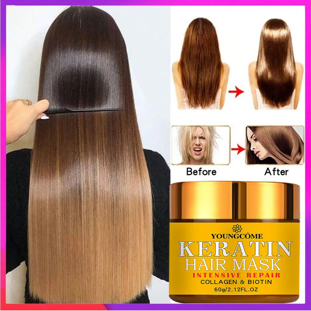 Jar of biotin and collagen keratin hair mask cream for dry and damaged hair treatment