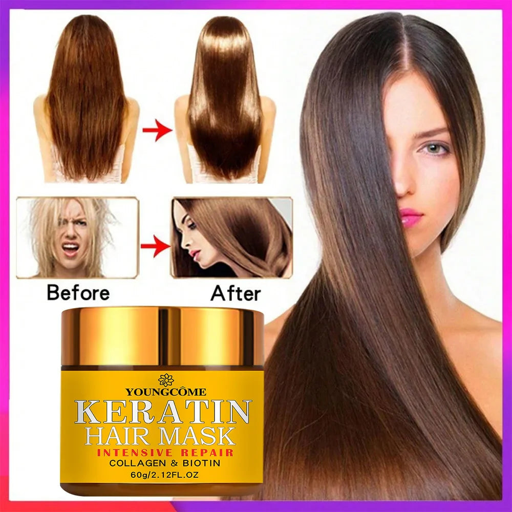 Jar of biotin and collagen keratin hair mask cream for dry and damaged hair treatment — view 2