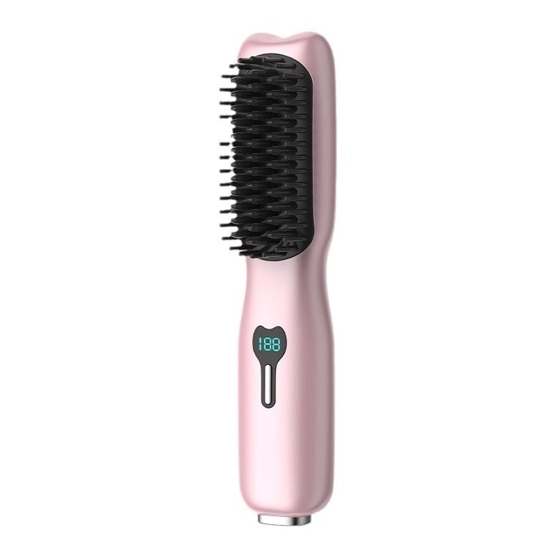 Rechargeable cordless hair straightener brush with LCD display and heat insulated comb teeth — view 3