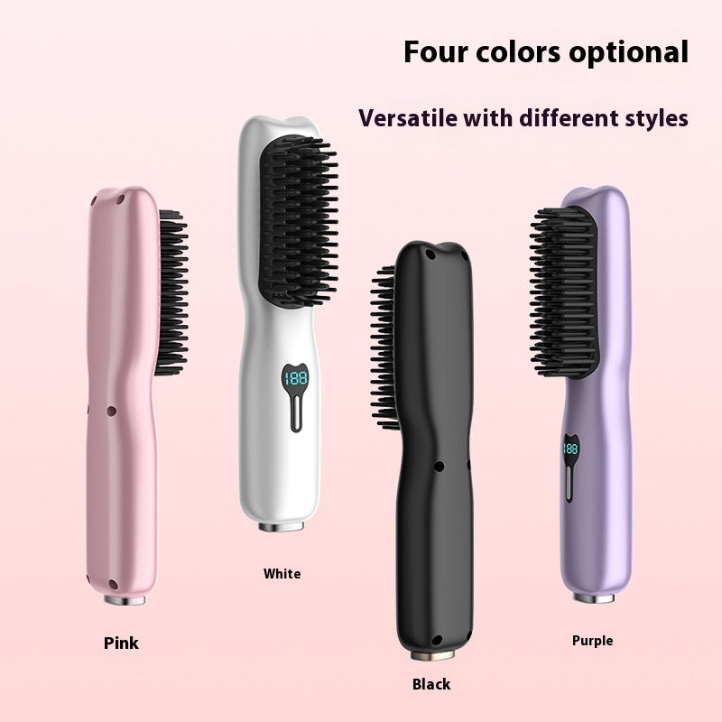 Rechargeable cordless hair straightener brush with LCD display and heat insulated comb teeth — view 5