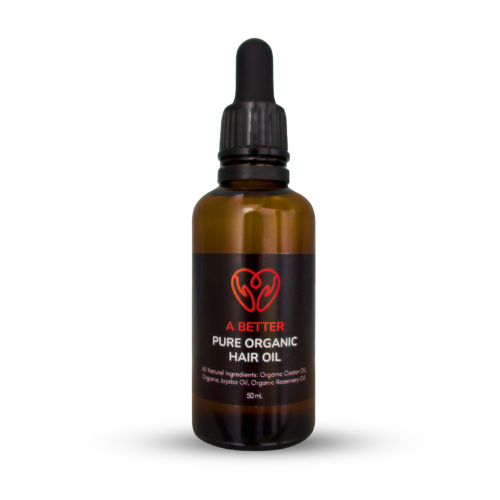 Pure organic hair oil in a 50mL amber glass bottle with a minimalist label — view 2