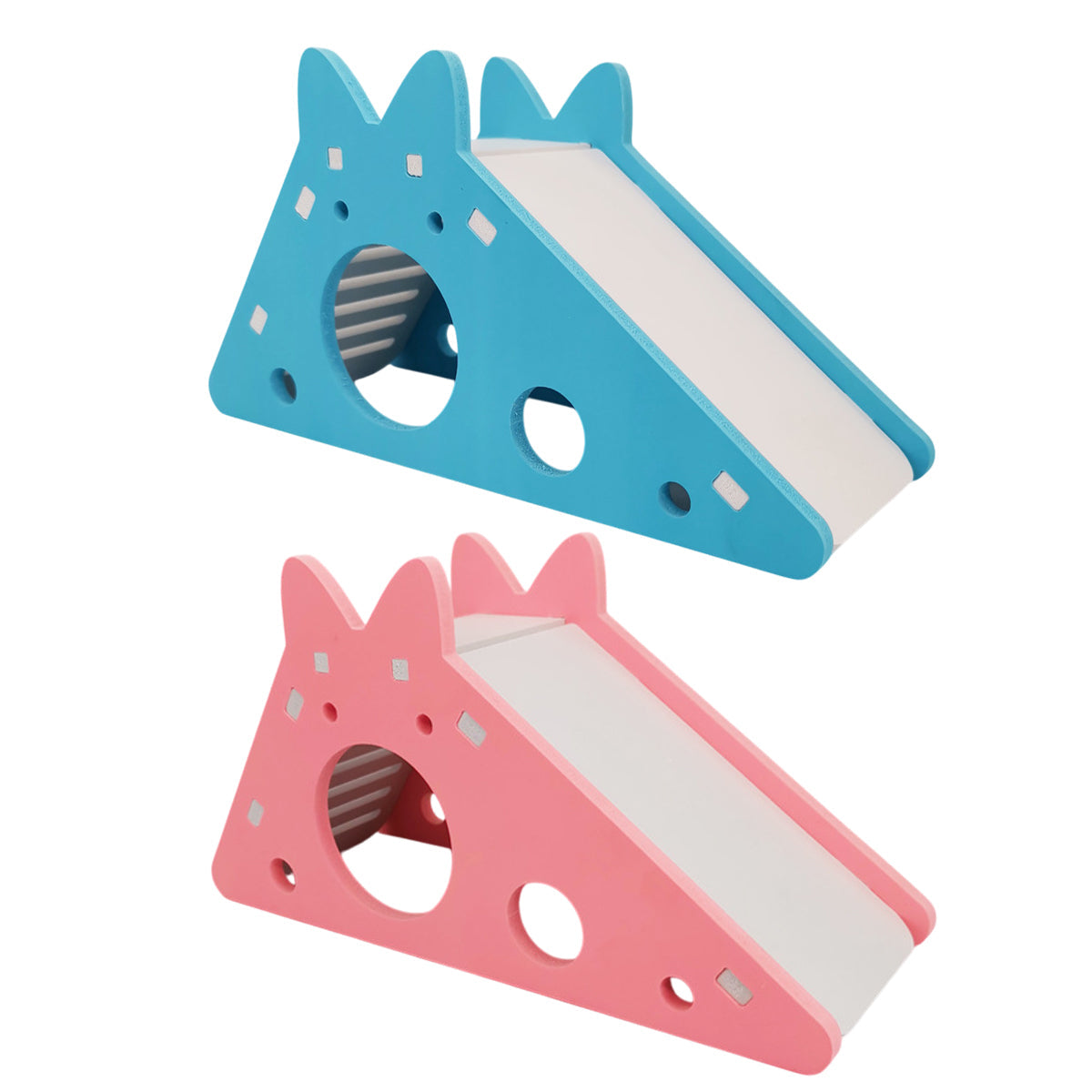Hamster toy house with slide in pink and blue PVC for small animal habitats — view 2