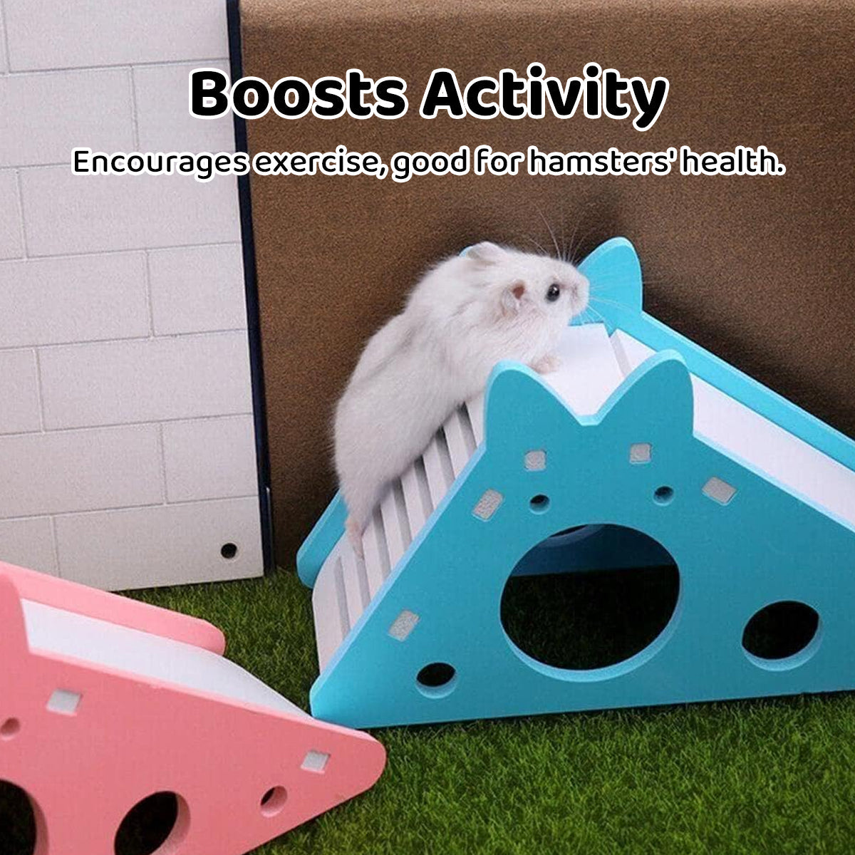 Hamster toy house with slide in pink and blue PVC for small animal habitats — view 5