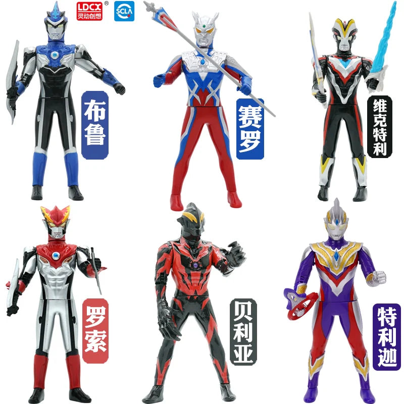 Hand-made movable Ultraman action figure with articulated joints standing in a dynamic superhero pose.