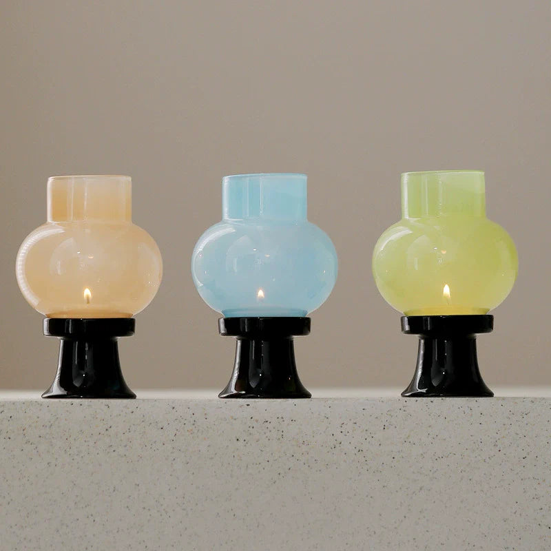 Hand-blown heat-resistant glass aroma candle lamp with a sleek black ceramic base — view 2