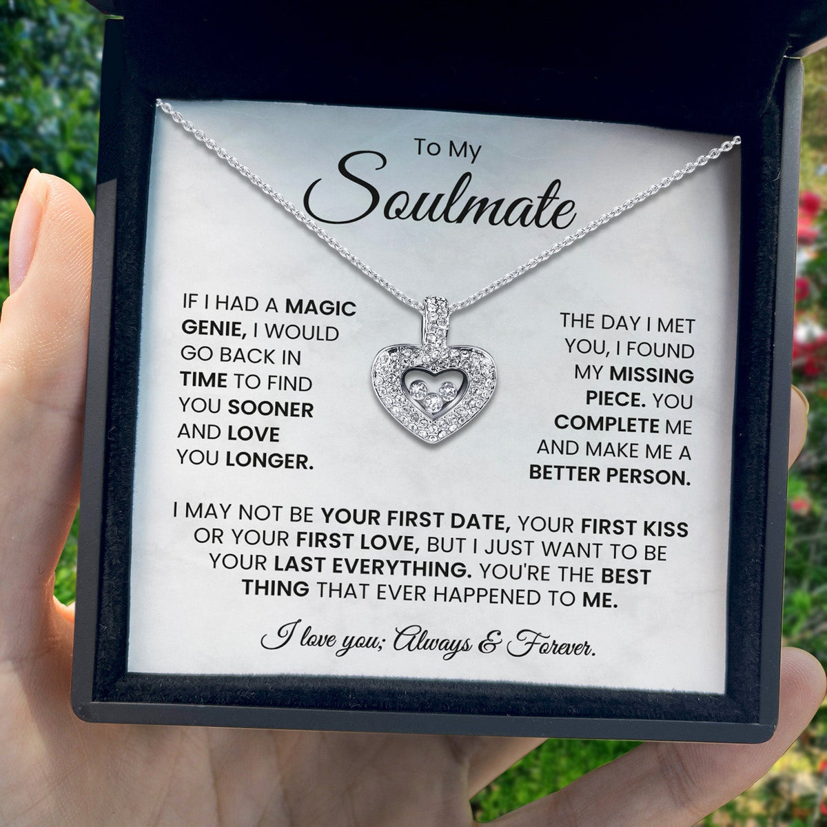 To My Soulmate - I Love You, Forever & Always - Tryndi Floating Heart Necklace-4