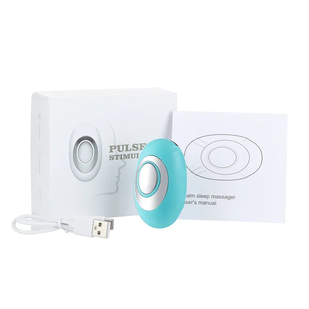Green handheld sleep aid device with stainless steel node for insomnia and anxiety relief therapy
