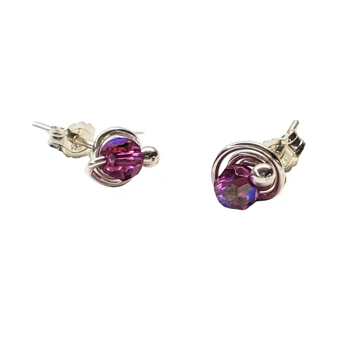 4mm Handmade Silver Crystal Spiral Ear Studs-0