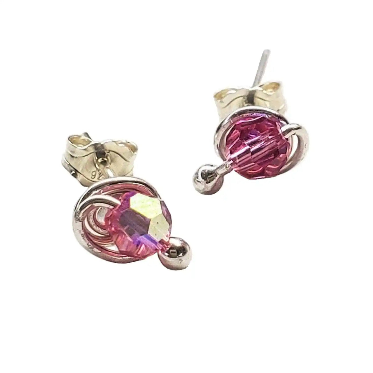 4mm Handmade Silver Crystal Spiral Ear Studs-3