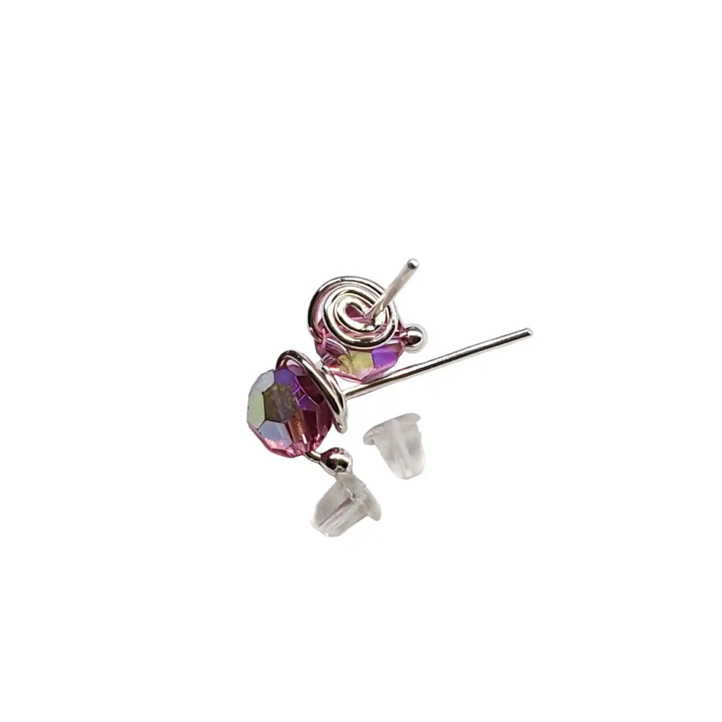 Handmade 6mm Silver Spiral Crystal Stud Earrings-0