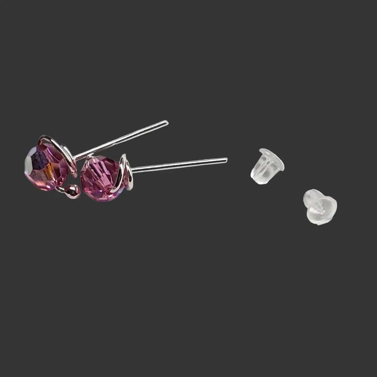 Handmade 6mm Silver Spiral Crystal Stud Earrings-1