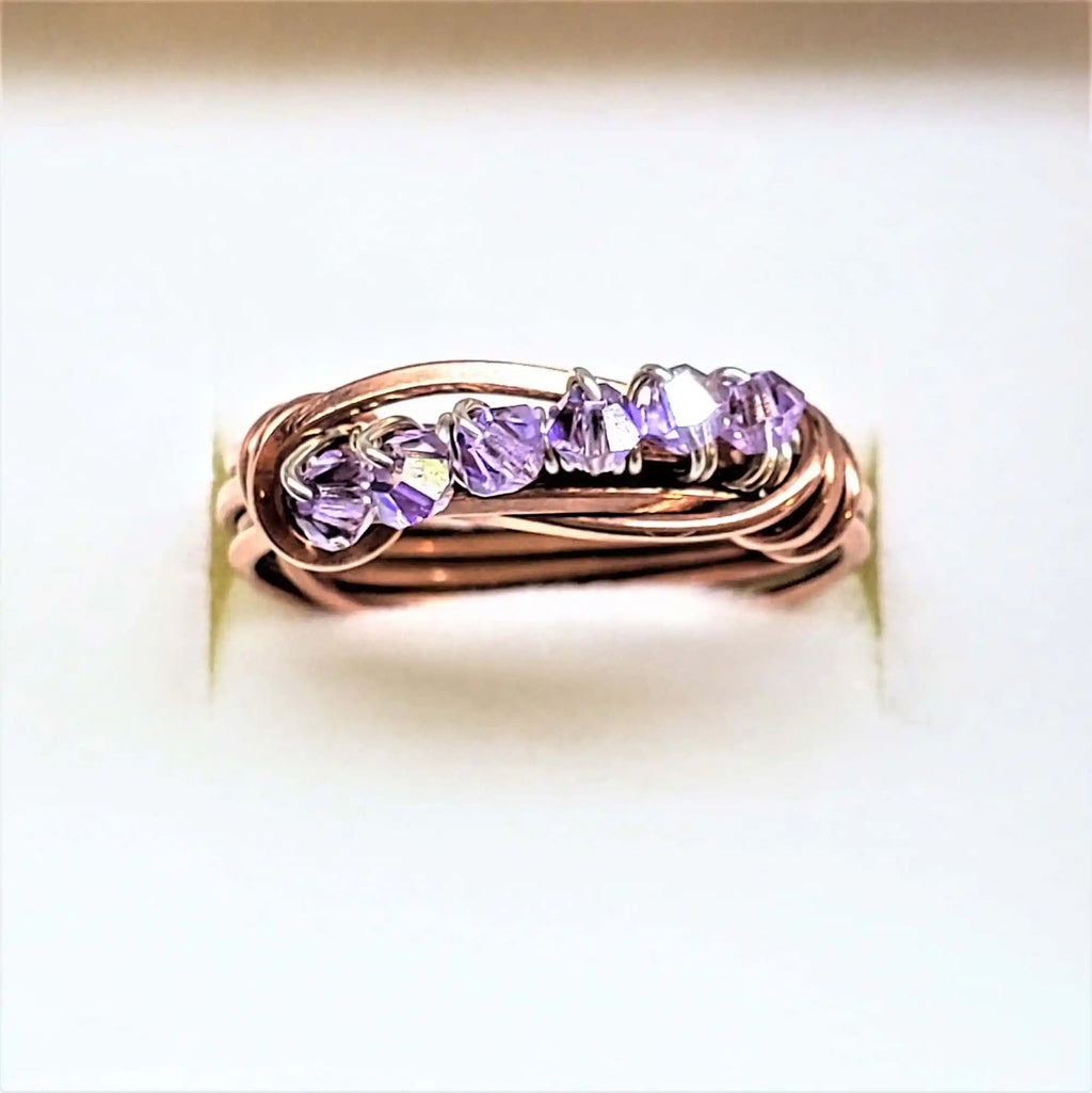 Handmade Wire Wrapped Copper Crystal Birthstone Bling Ring-0