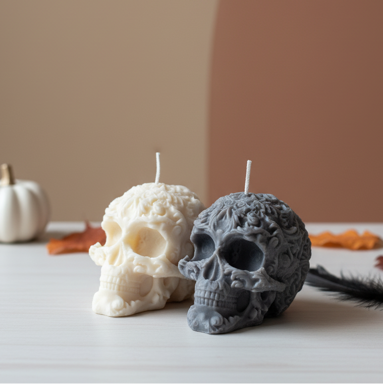 Floral Skull Sculpture Candle-4