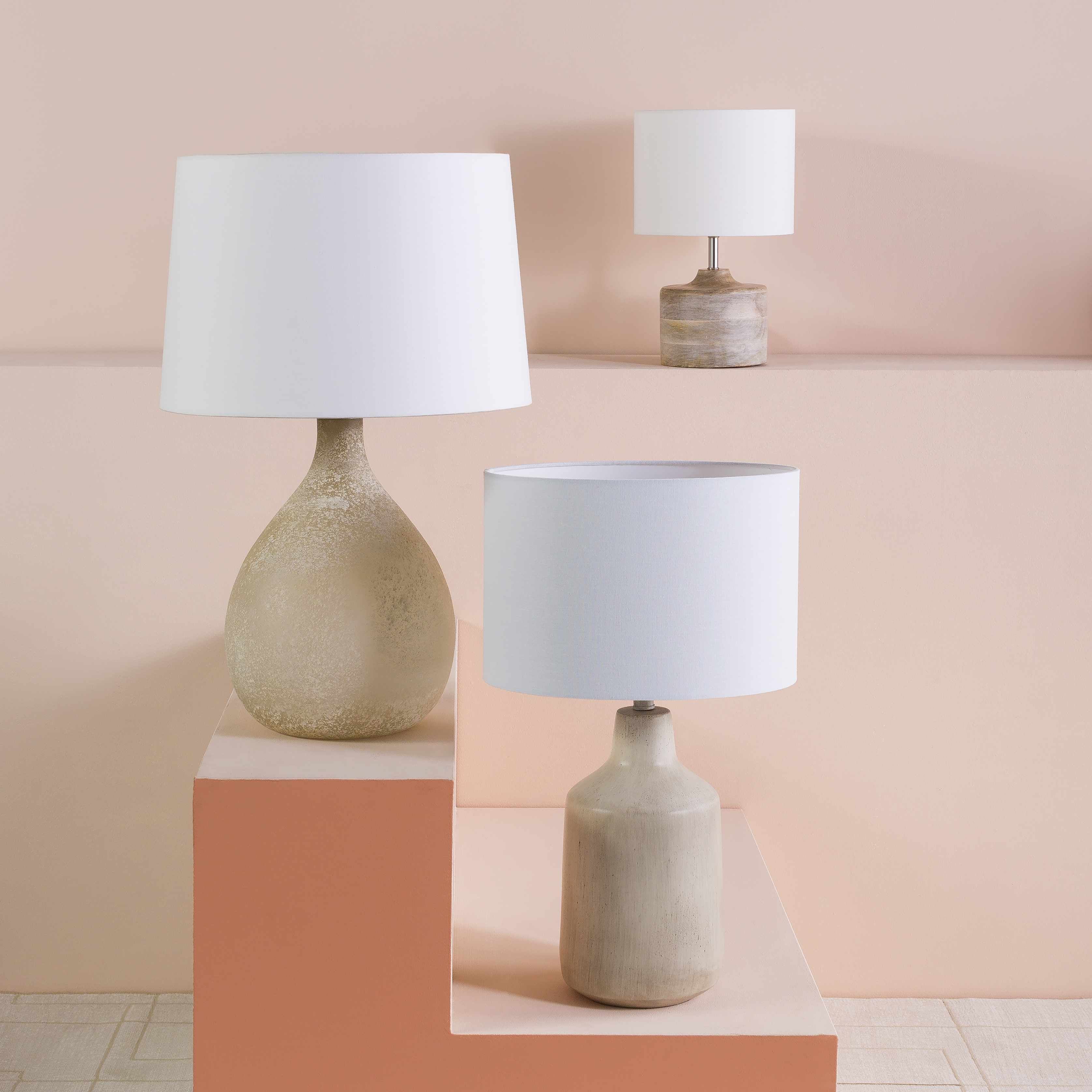 Quezon beige resin table lamp with white linen shade and elegant traditional design details — view 2