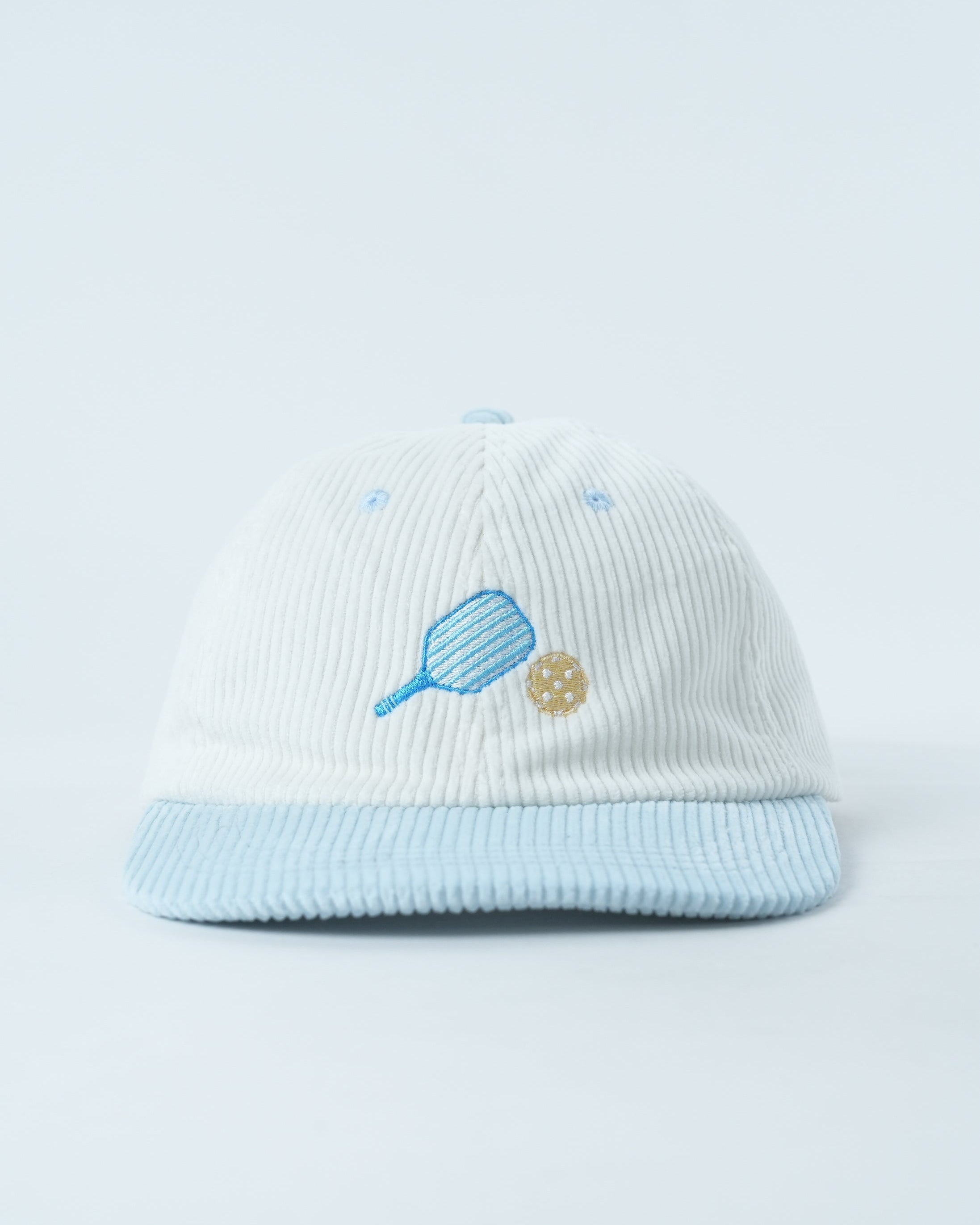 Vintage corduroy Pickleball Champ hat featuring custom front embroidery and an adjustable back strap