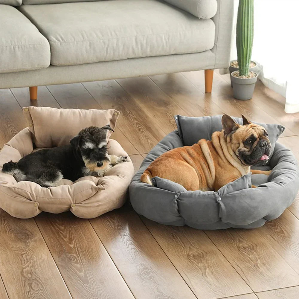 Brown 3-in-1 convertible pet bed and cotton mat for cats and small to medium dogs — view 4