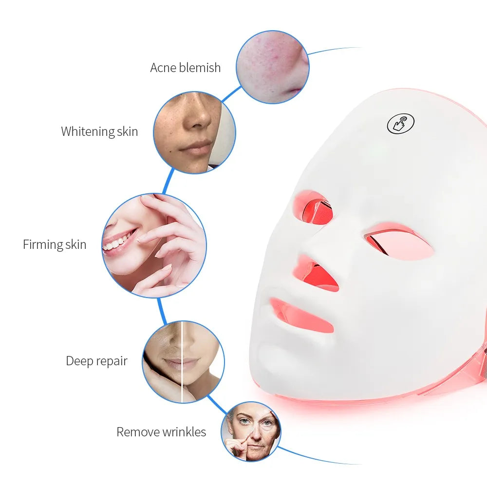 White LED photon facial mask with seven light therapy colors for at-home skin rejuvenation treatments — view 4