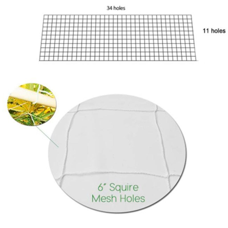 White polyester plant trellis netting supporting green vining vegetable plants in an outdoor garden — view 4